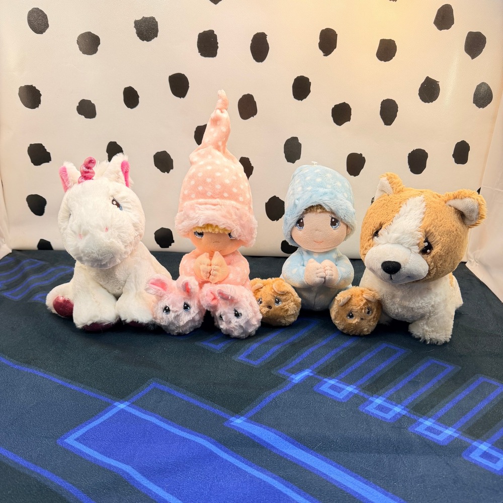 Precious Moments Plush Lot Aurora Praying Boy Girl Slippers Puppy Unicorn 4pc